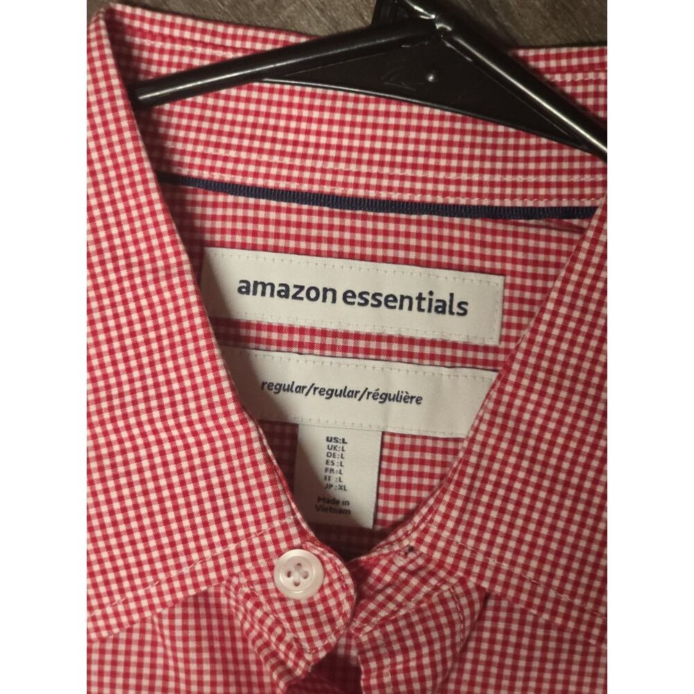Amazon Essentials Red Plaid Regular fit 100% Cotton Size Large - Picture 3 of 5